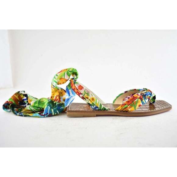 Christian Louboutin Niloofar Flat Satin Lace Up Tie Floral Multicolor Sandal 35 - Picture 2 of 12